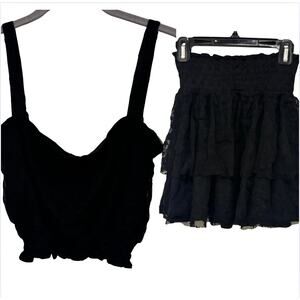House of Wallace Black Crop Top Size 2XS and Ruffled Mini Skirt Size XS